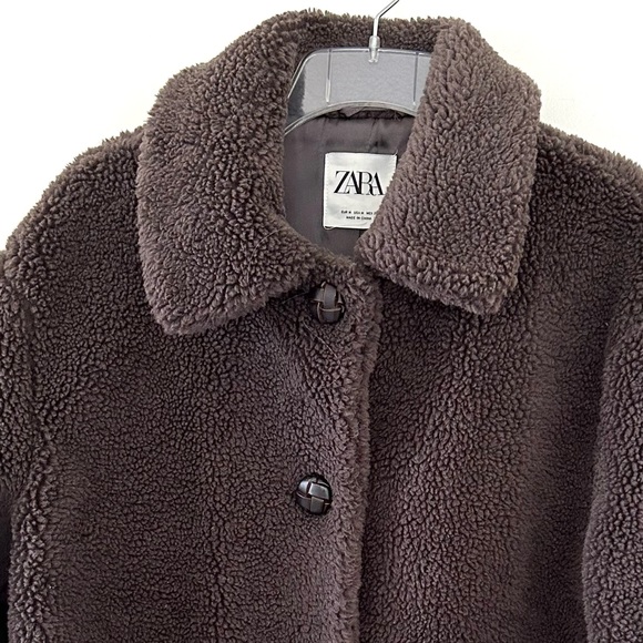 ZARA Faux Fur - Dark Brown - Button Front Jacket w/Collar & Pockets M - Picture 4 of 11